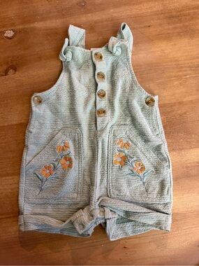 Nicole Miller Light Green Embroidered Floral Overalls